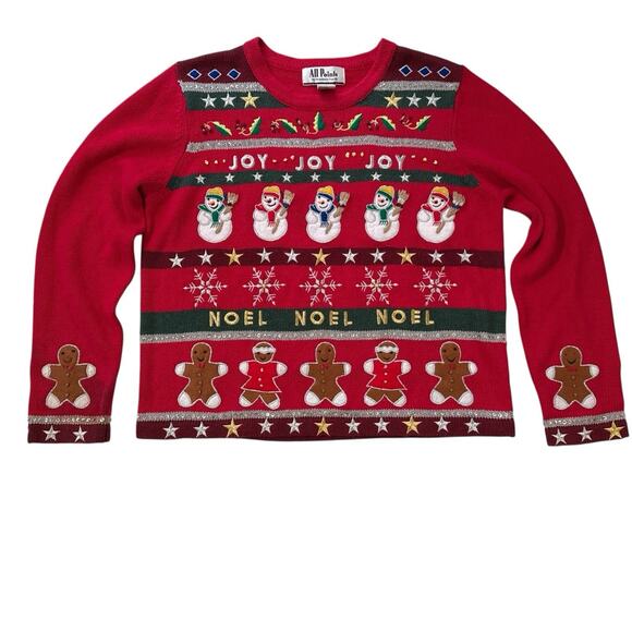 Vintage All Points By Reference Point Ugly Christmas Sweater Joy Noel Women's L - Picture 5 of 15